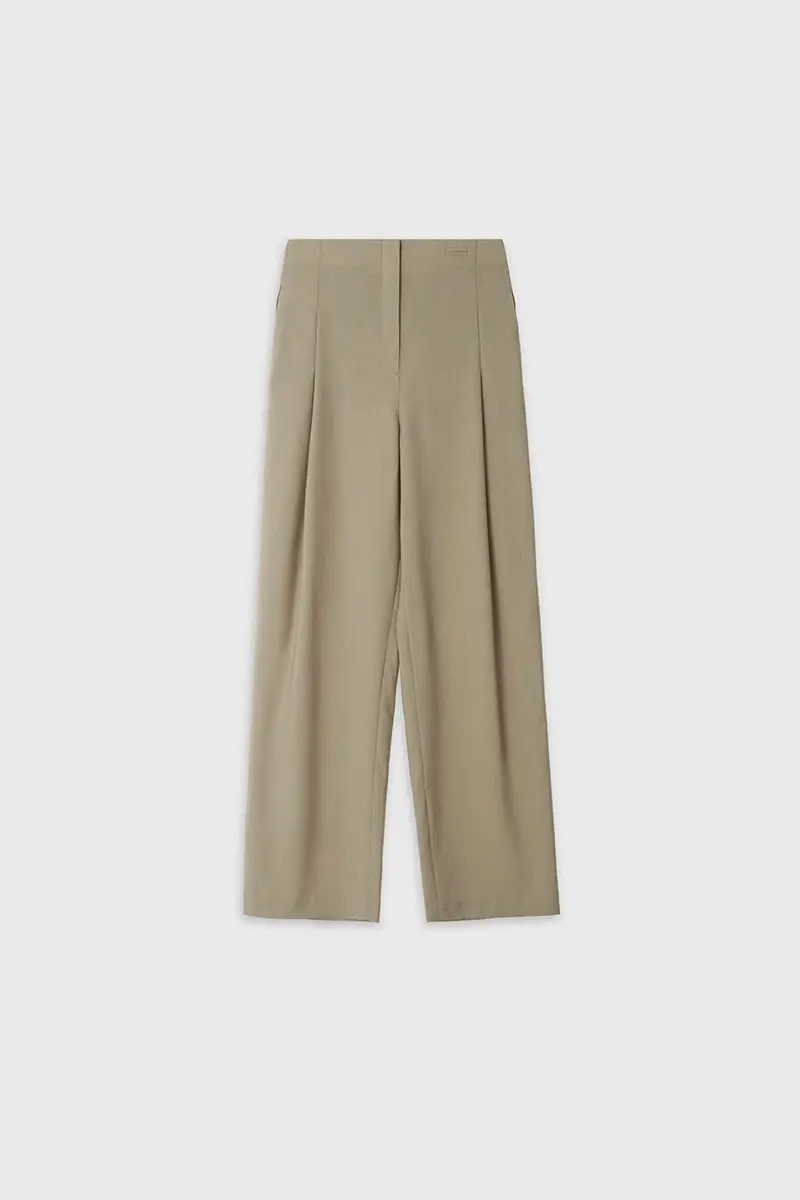 High Waisted Wool Trousers (Khaki)