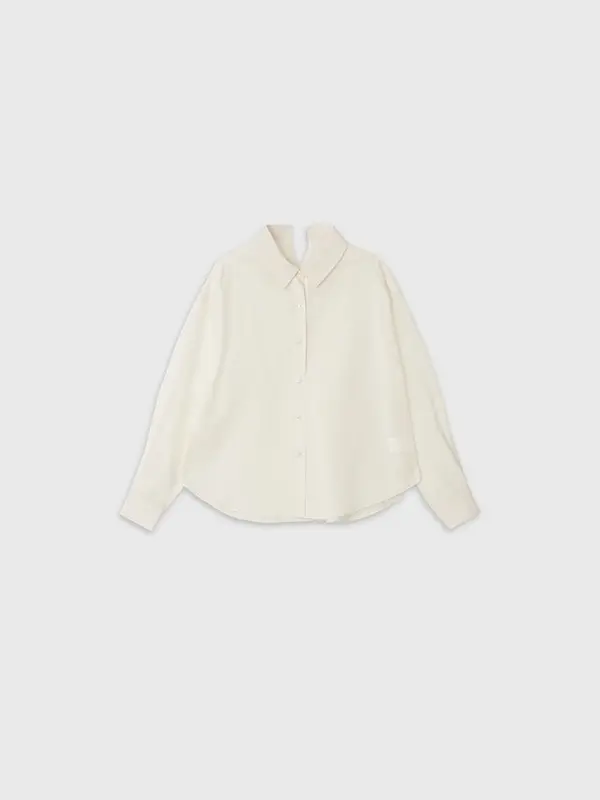 Sheer Split-Neck Shirt (Light Beige)