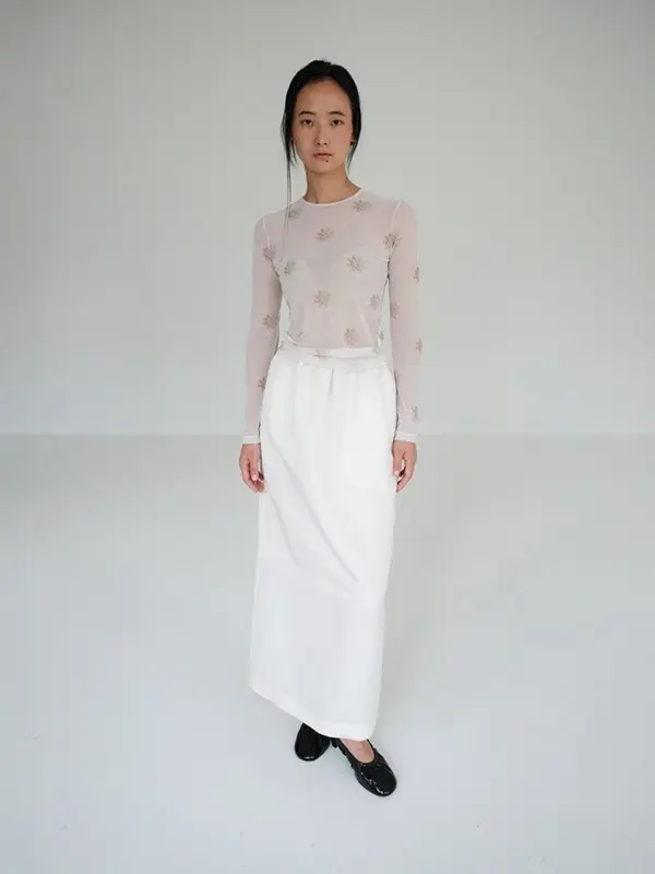 Print See-Through Tee (Light Beige)