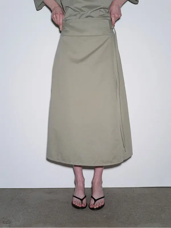 Denim Wrap Skirt (Khaki)