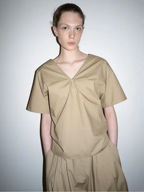 Dolman Sleeve V-Neck Top (Beige)