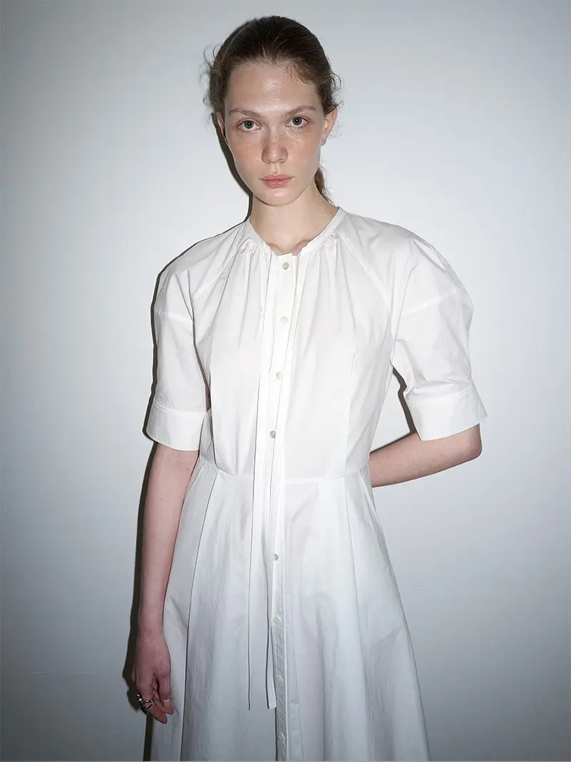 Tie Neck Dress (White)
