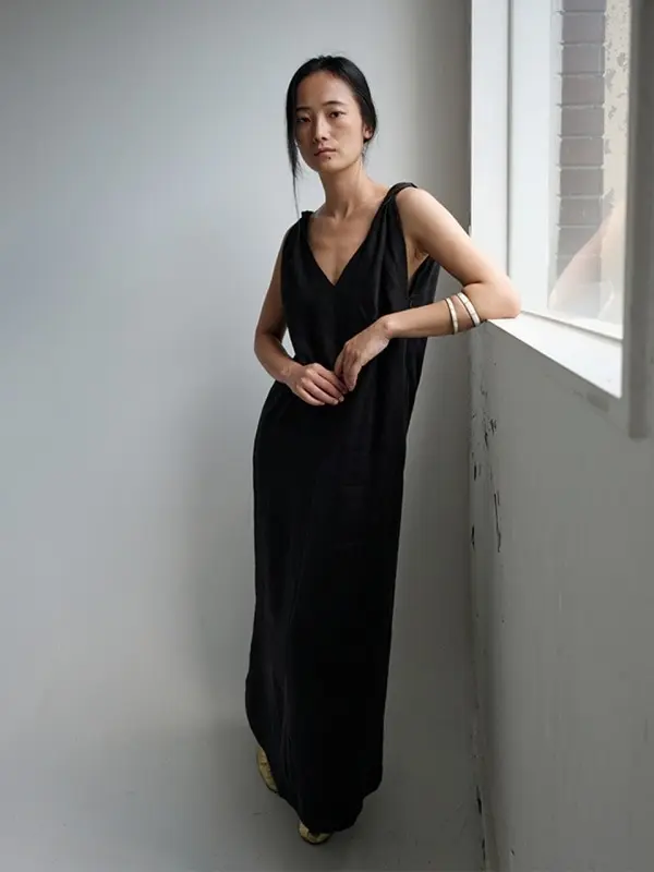 Knotted Shoulder Maxi Dress (Black)