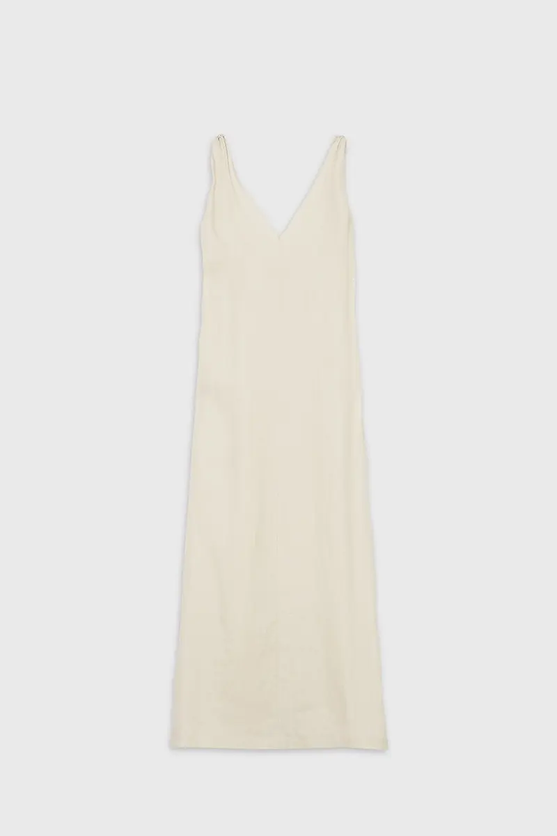 Knotted Shoulder Maxi Dress (Light Beige)