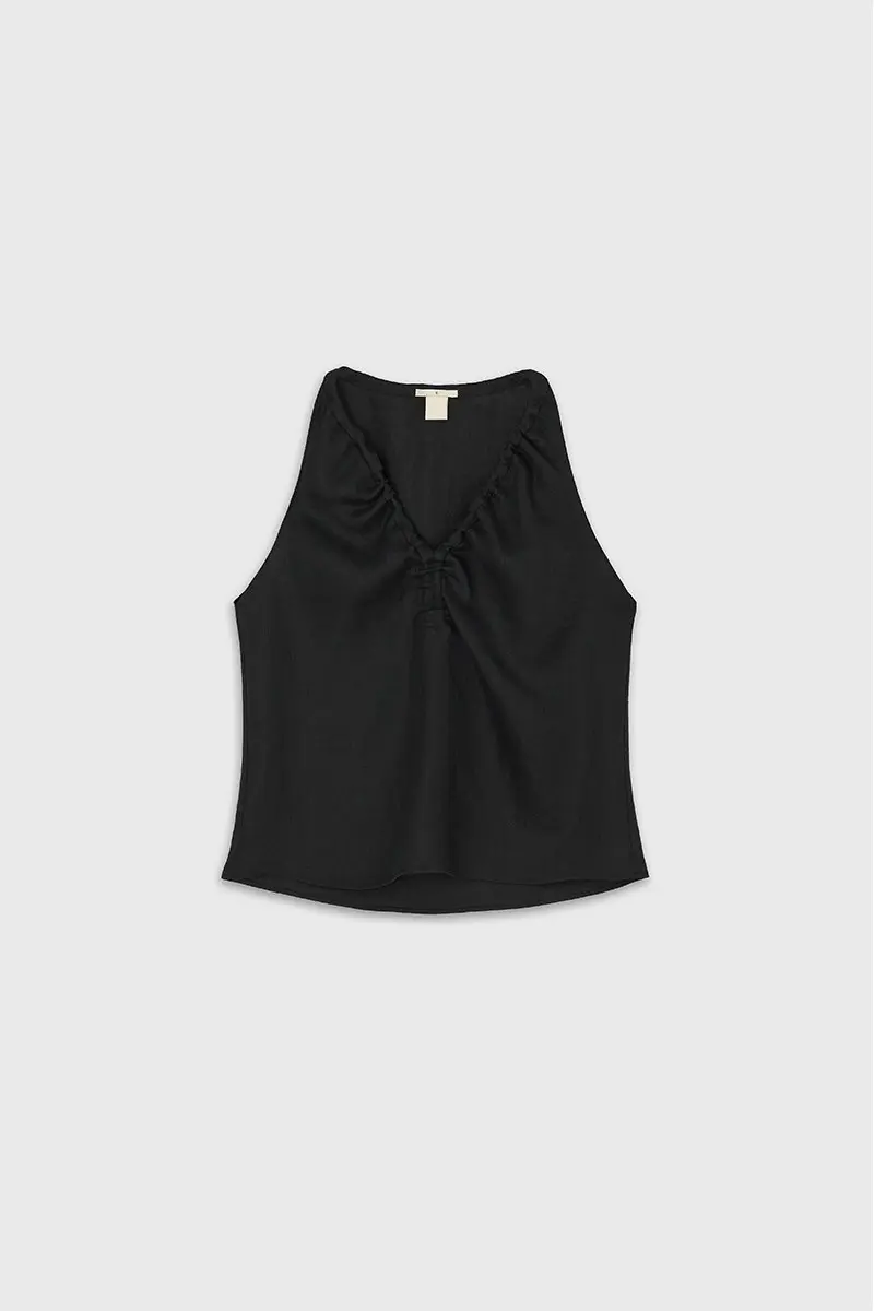 Ruche Halter Top (Black)