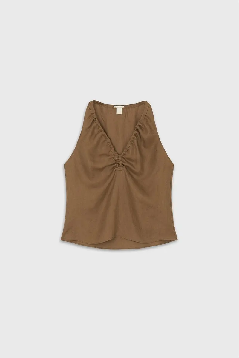 Ruche Halter Top (Brown)
