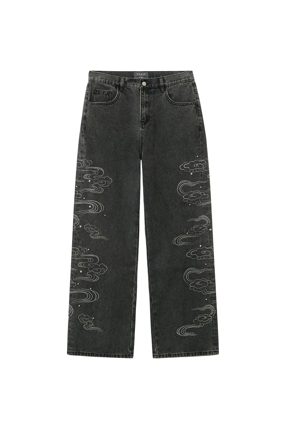 [Runway] Bleach-print Stud Denim Pants (Black)