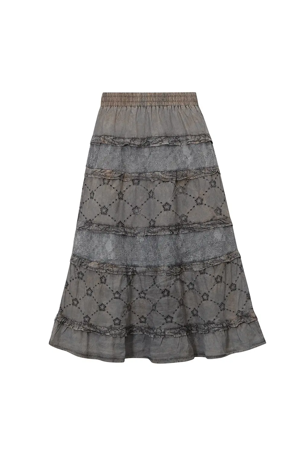 [Runway] Batch No.2 Traditional-Dyed Persimmon & Ink MUGUNG Punched Frill Long Skirt (Brown)