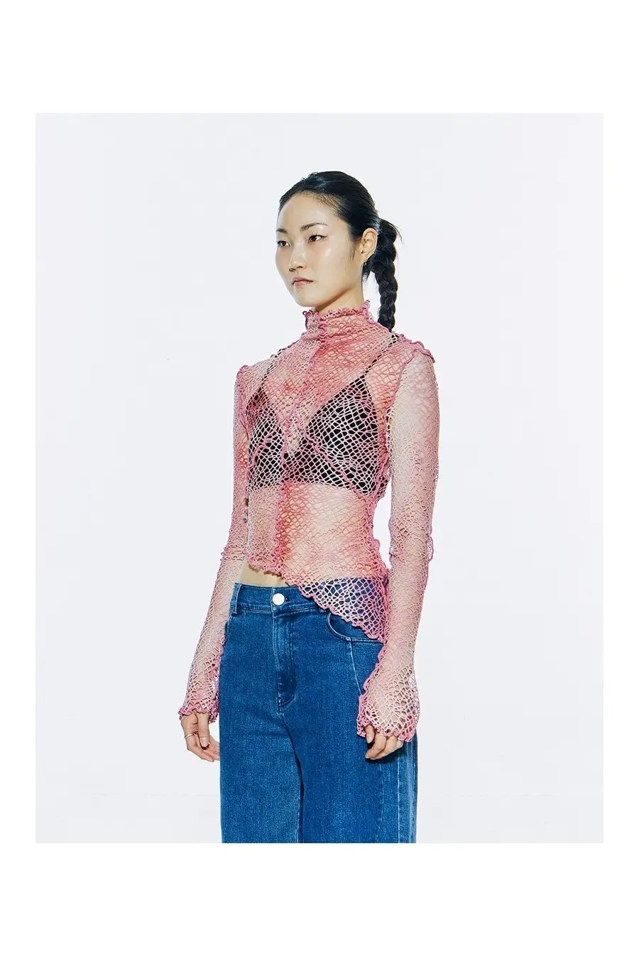 Interlock Mock Neck Net Top Pink