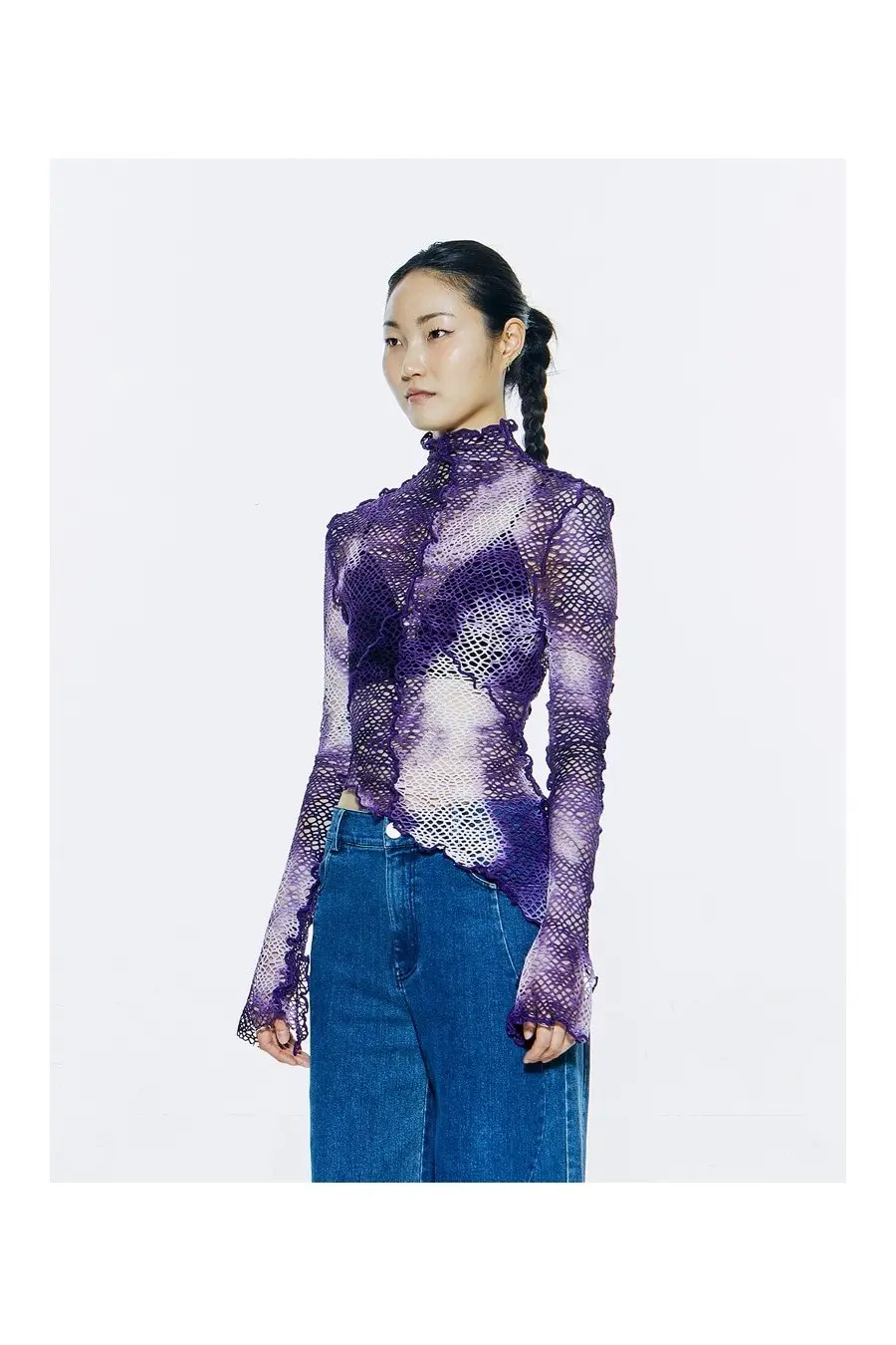 Interlock Mock Neck Net Top Purple