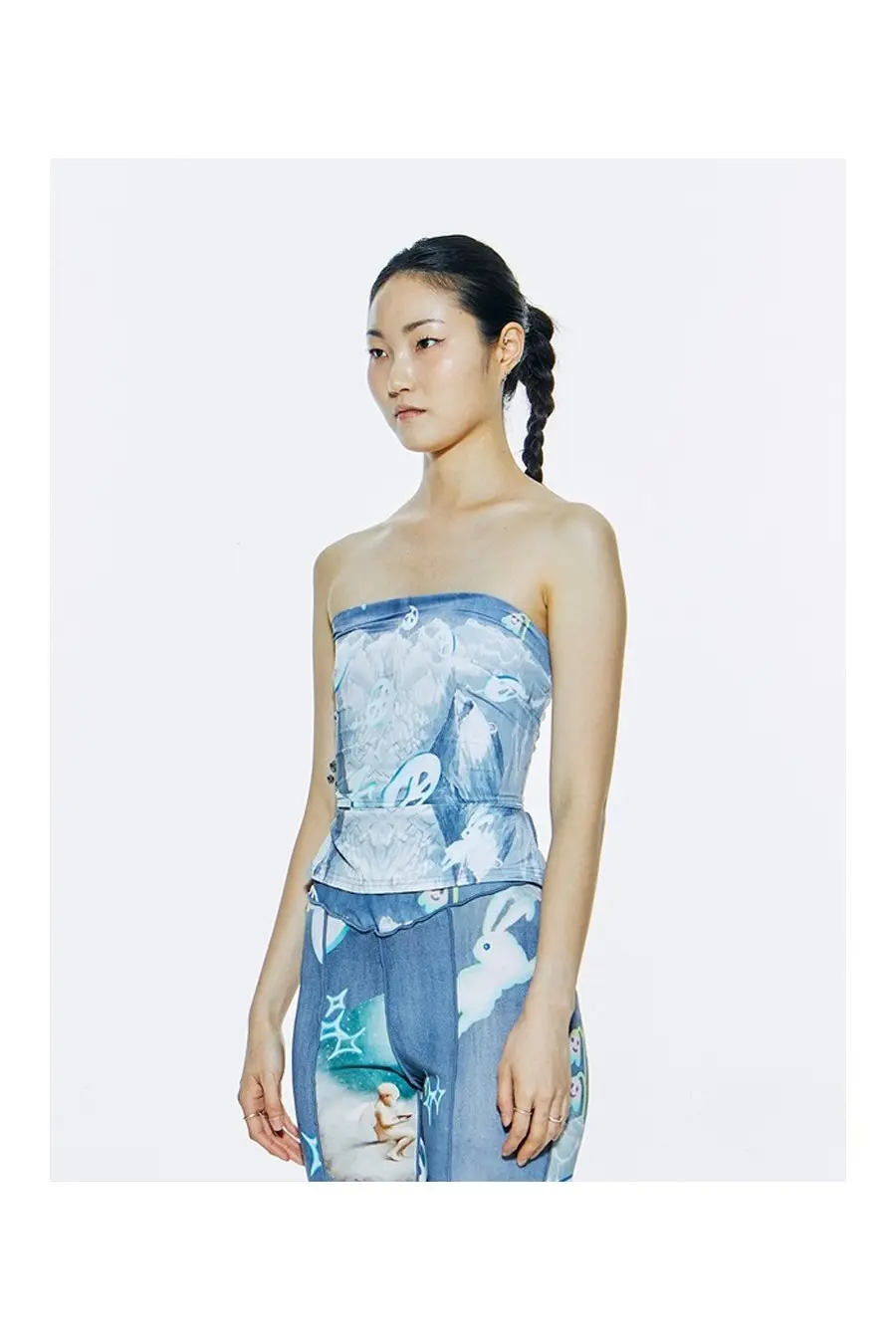 Jurassic Print Tube Top Blue Gray