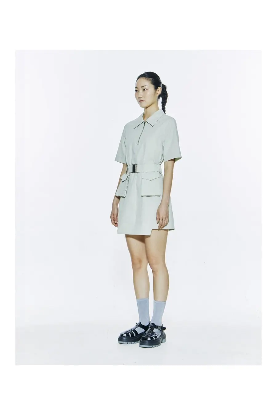 Cotton Shirt Mini Dress Mint