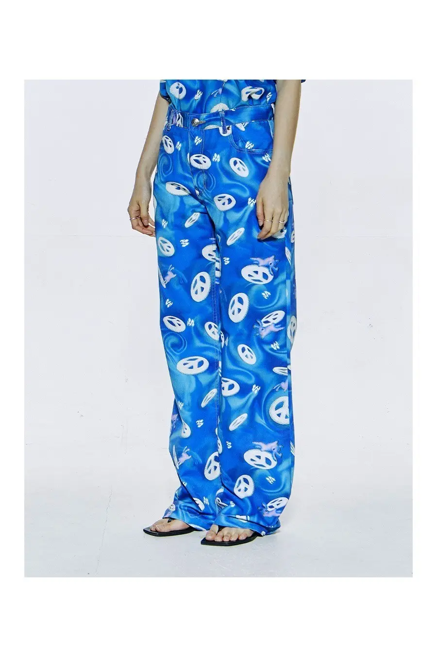Printed Straight Pants Blue