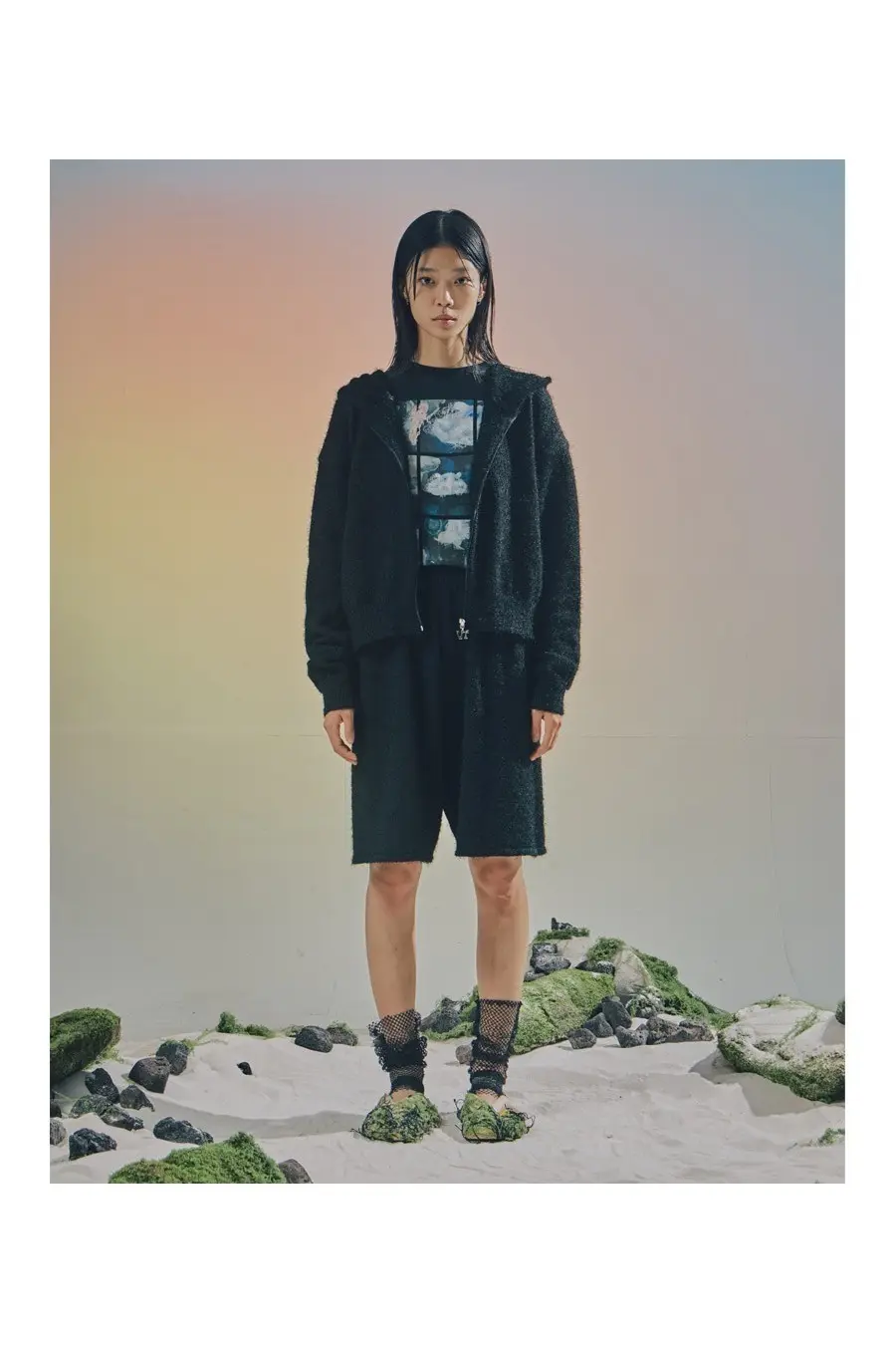 Hairy Knit Bermuda Pants (Black)