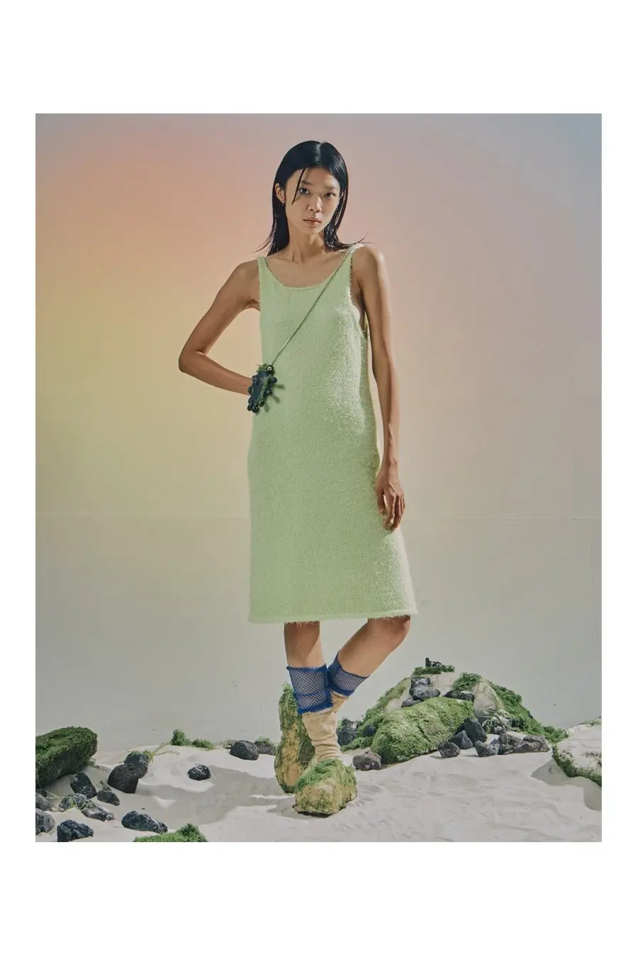 Hairy Knit Sleeveless Dress (Lime)