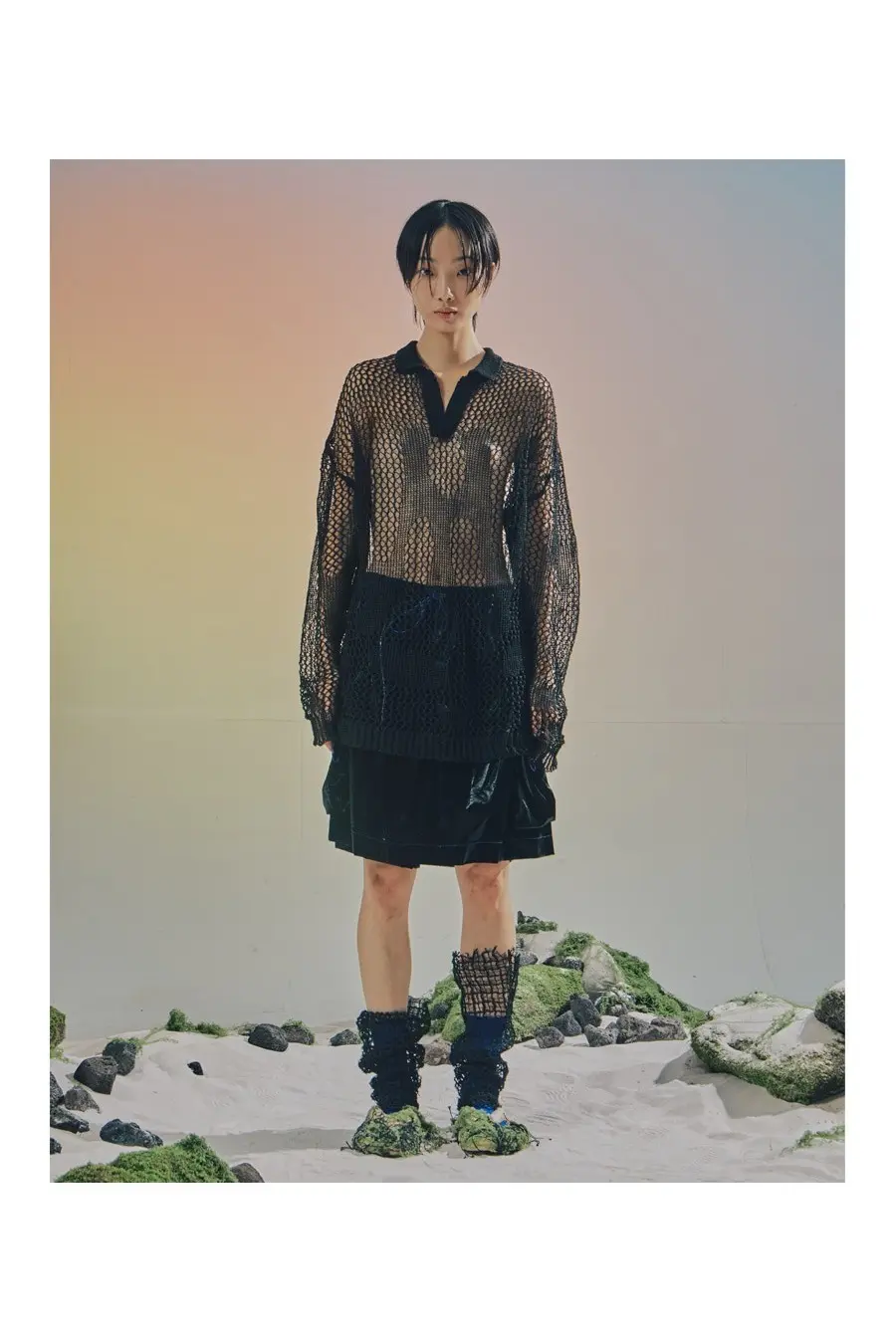 VT Linen Collar Knit Black