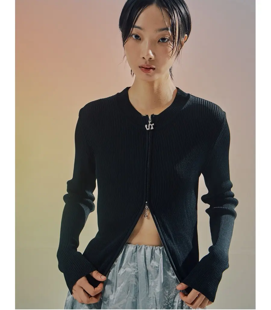 Two-Way Zip-Up Cardigan Black