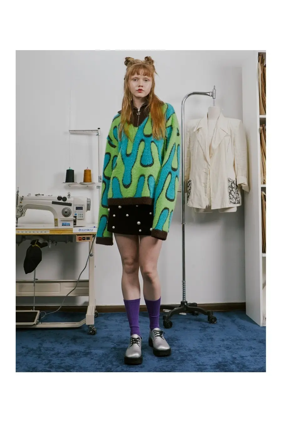 Logogram Zip-Up Sweater (Green)