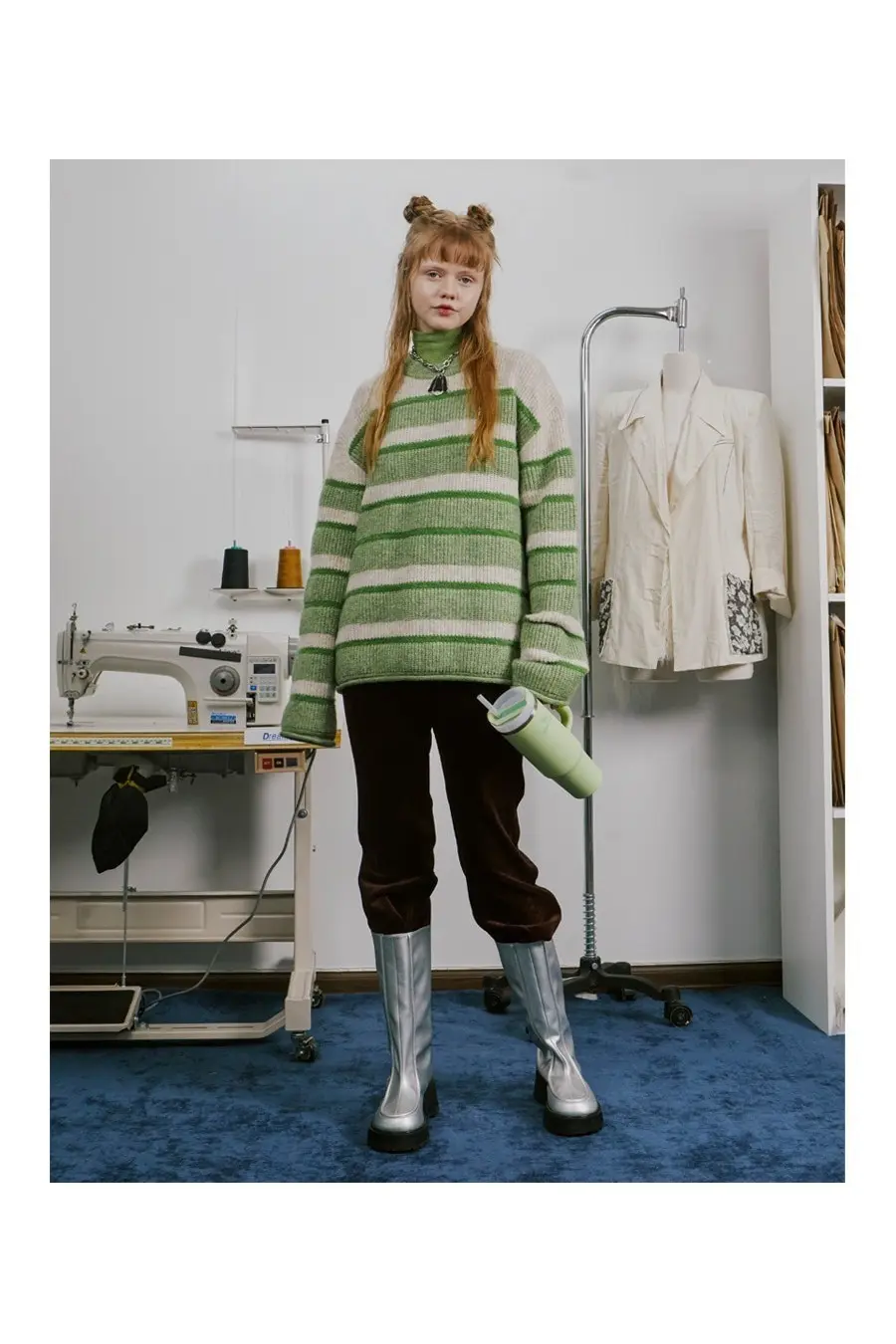 Stripe Round Sweater Green