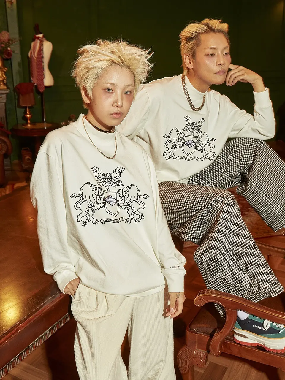 VEGAN TIGER X Umbro Mock Neck Long Sleeve Cream