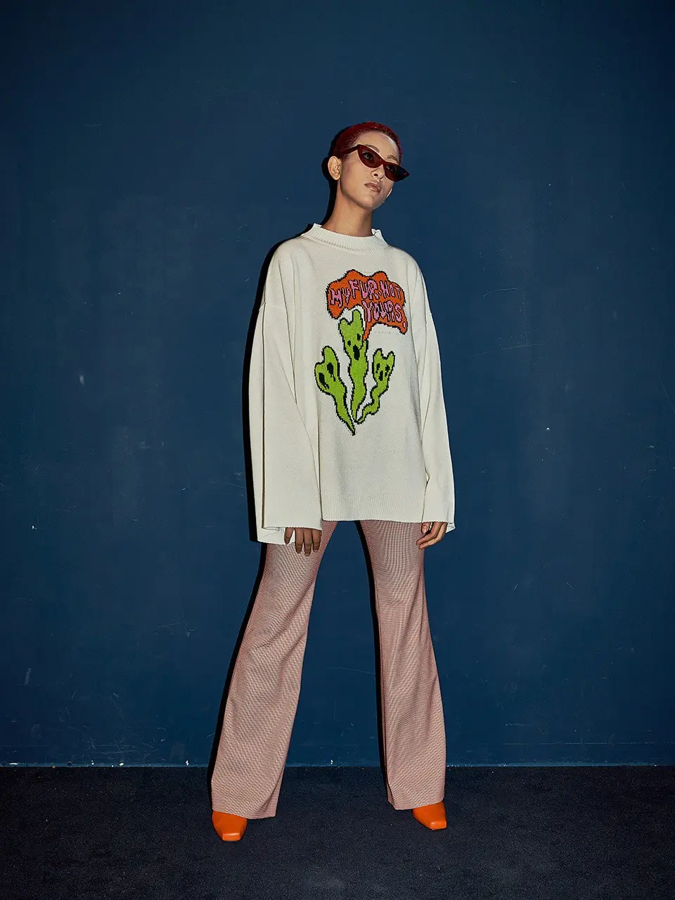 Green Ghosters Slogan Knit Ivory