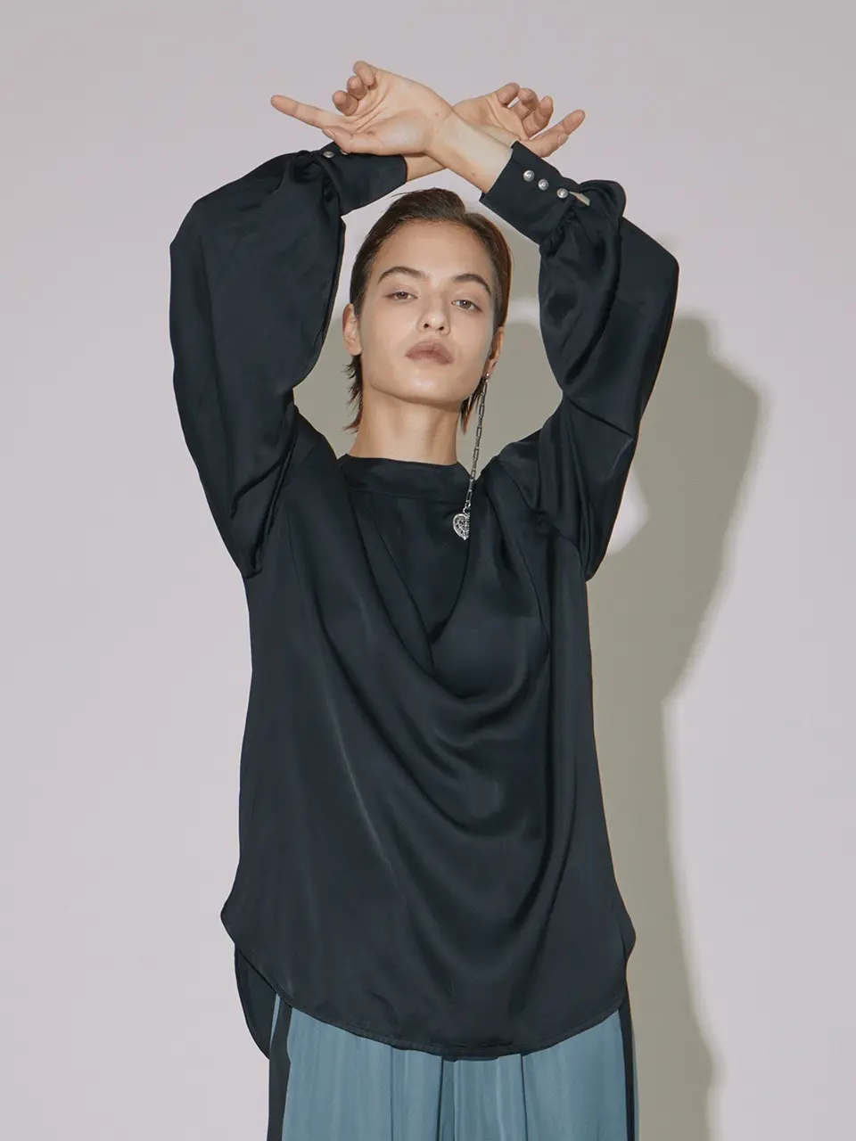 Modal Mock Neck Blouse Black
