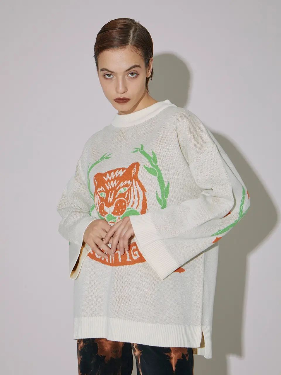 Genderless Tiger Half-Neck Knit Cream Ivory