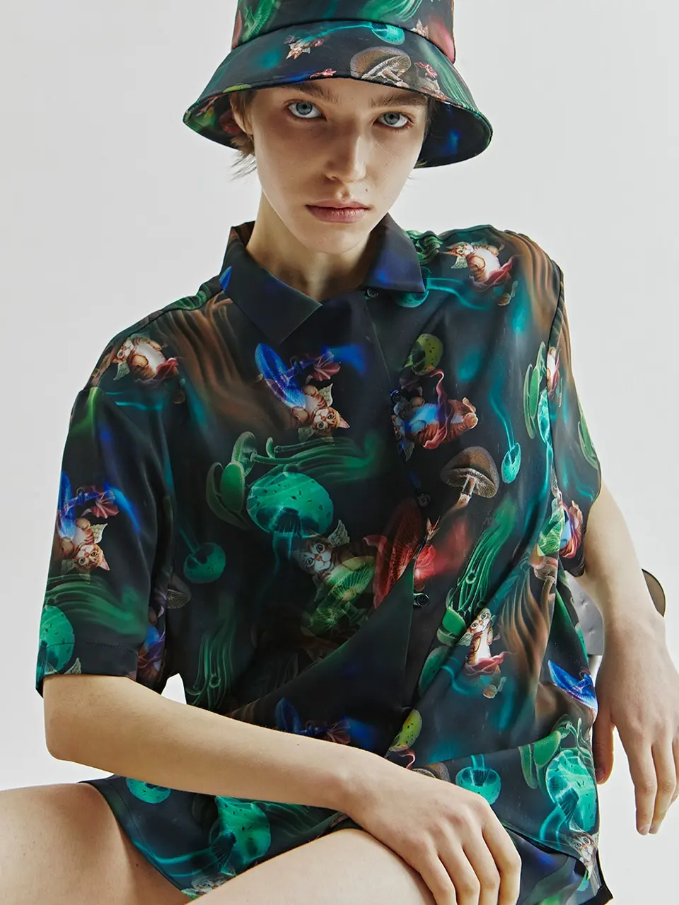 Women's Print Half Shirt (Multi)