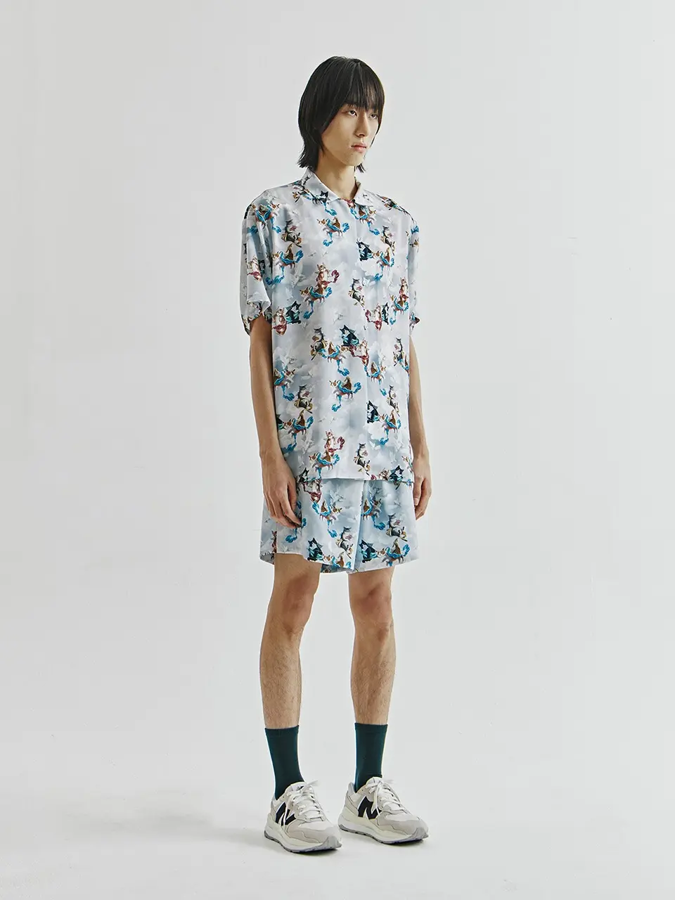 Men's Print Half Shirt Gray