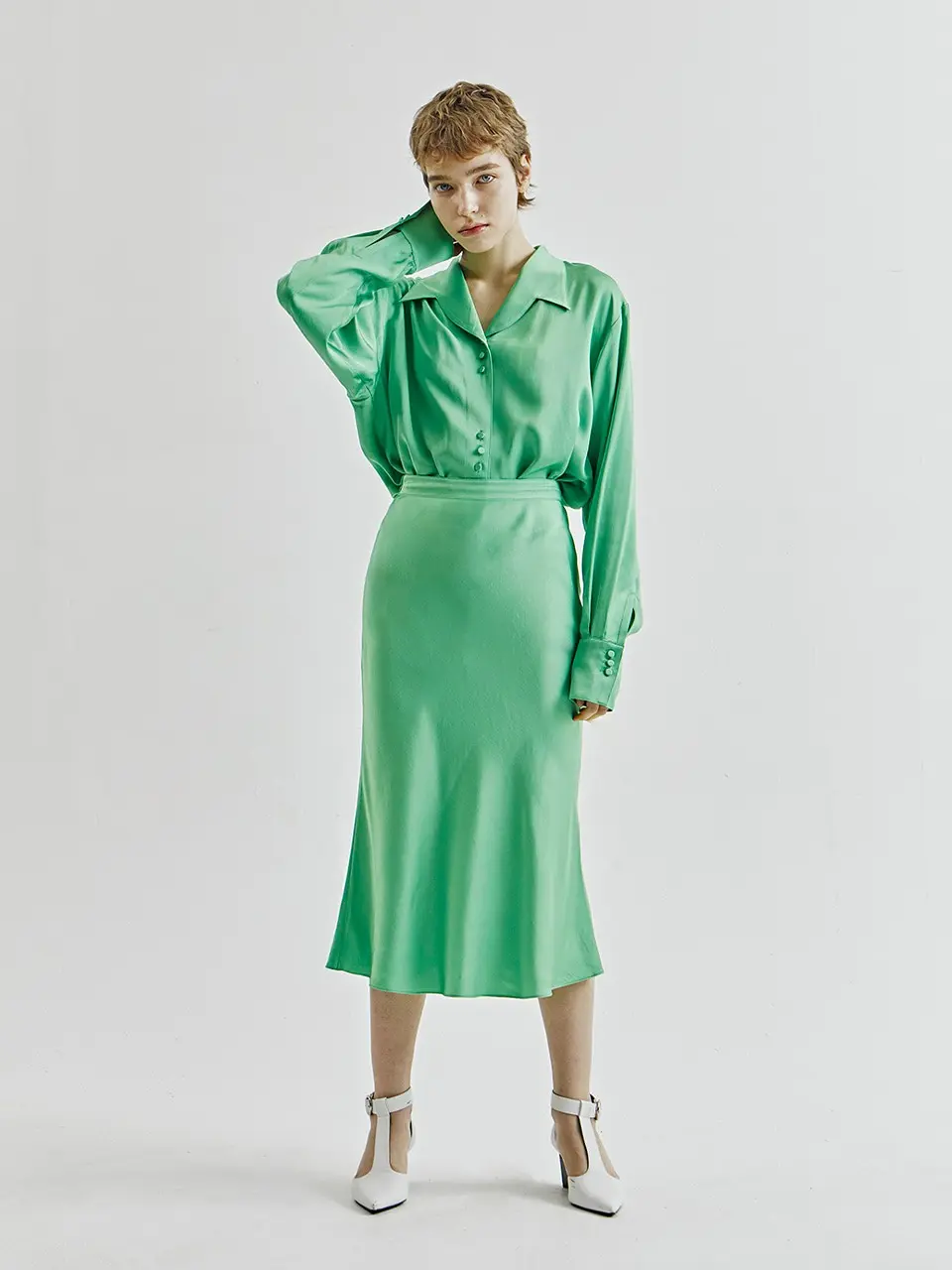 Satin Midi Skirt Green