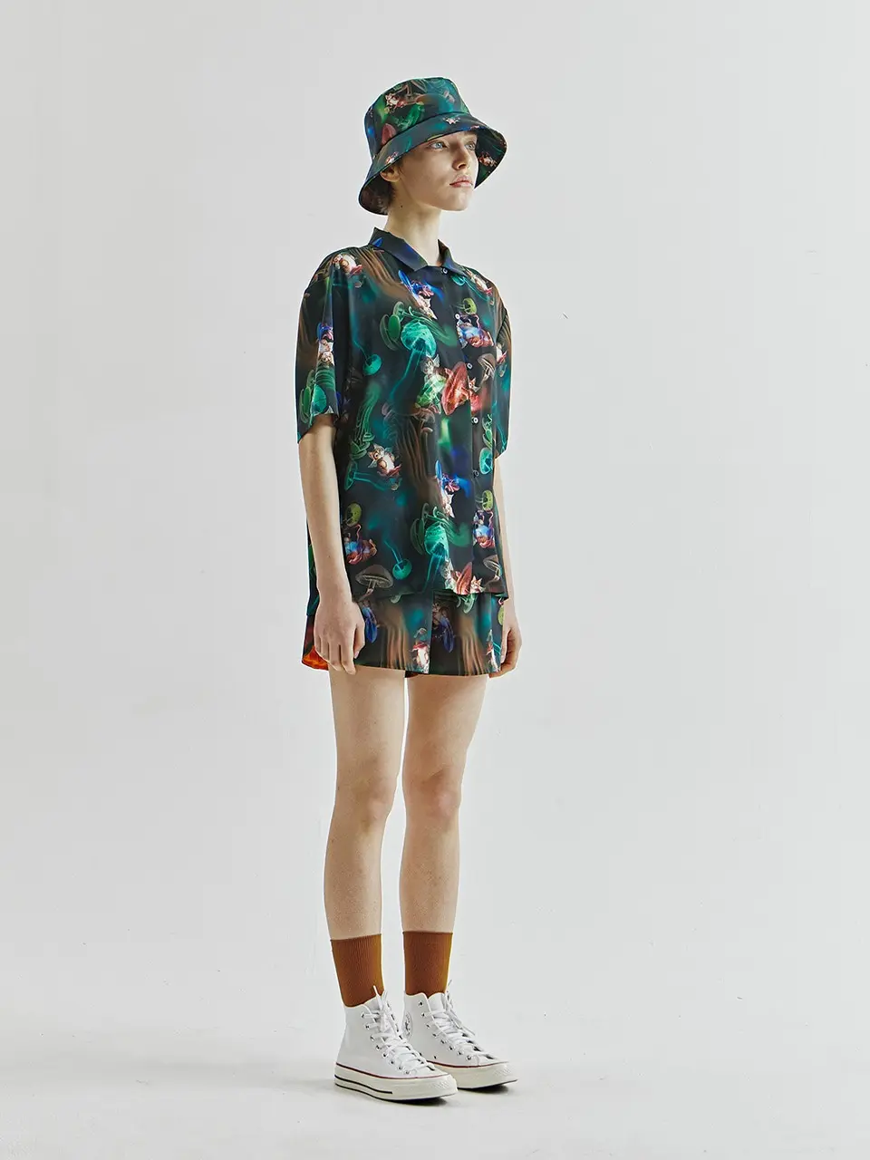 Women's Print Half Shirt (Multi)
