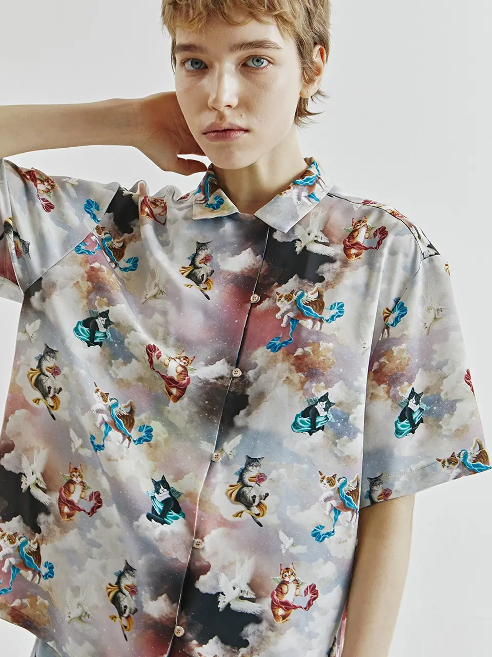 Women's Print Half Shirt (Brown)