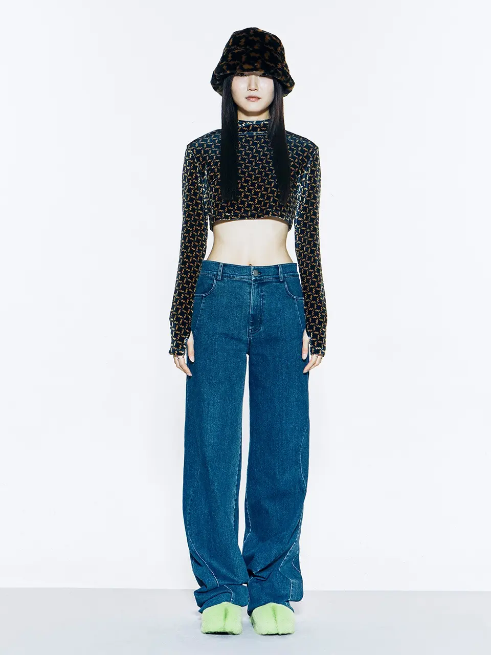 Print Velvet Crop Top Brown