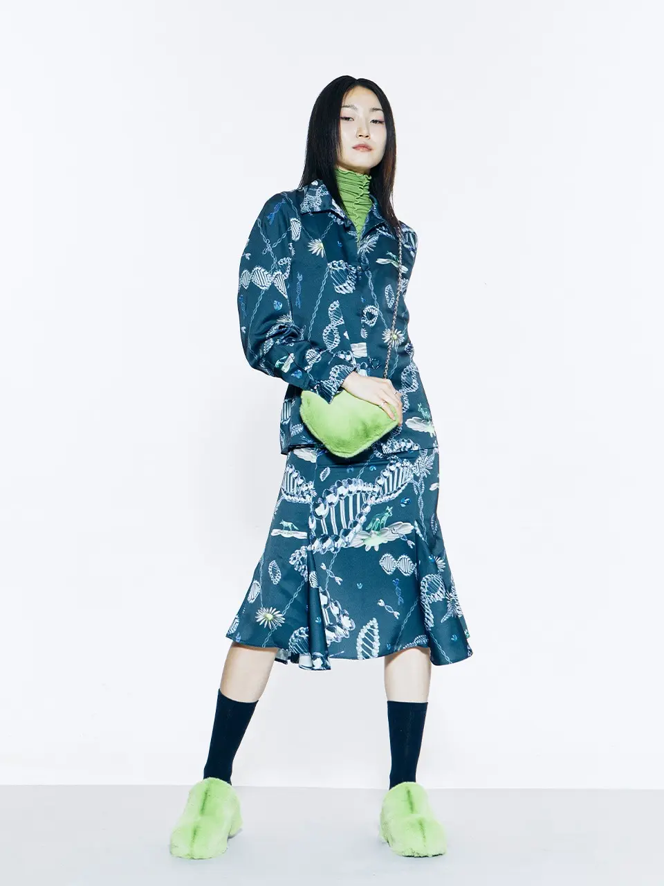 Print Heart Button Blouse
