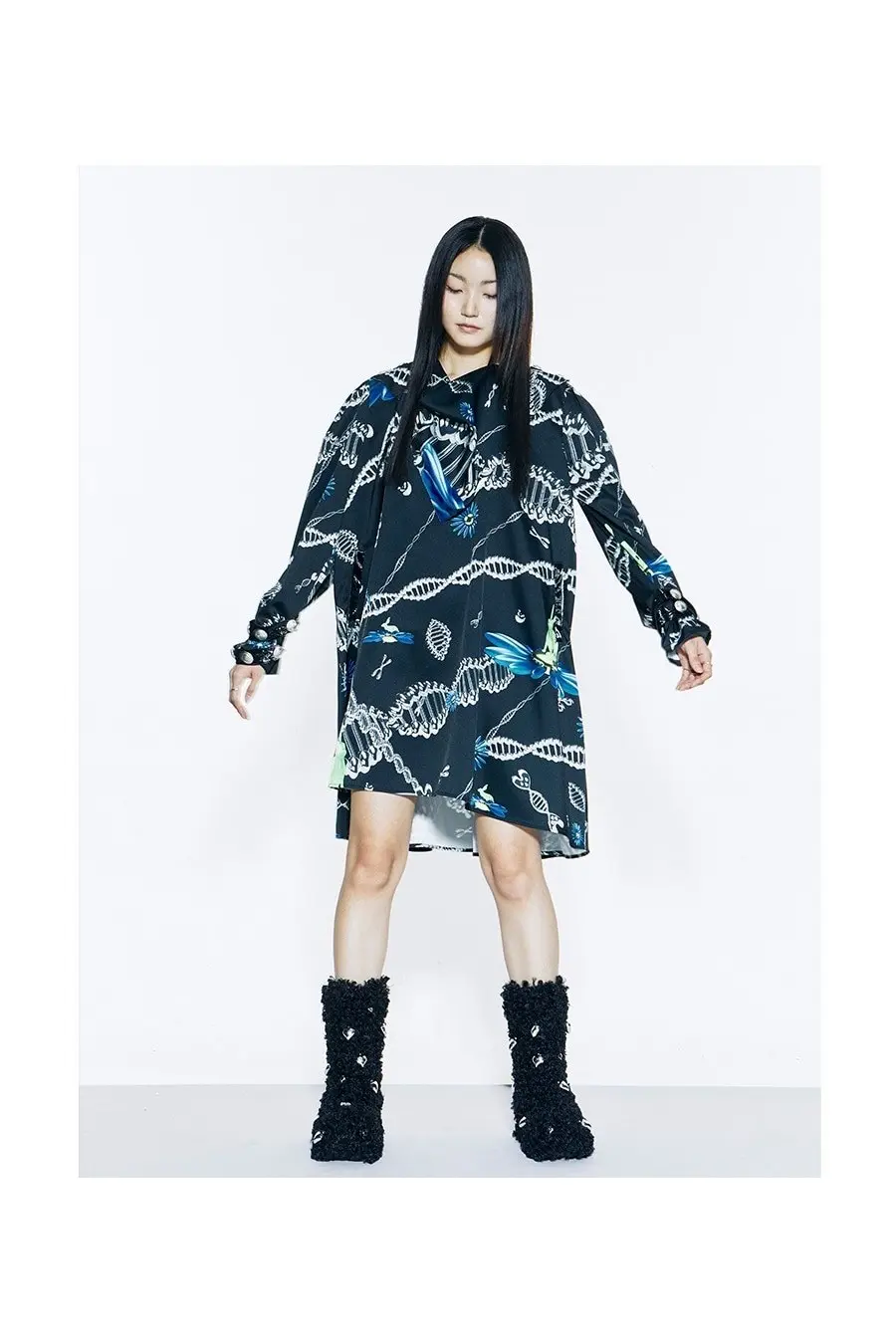 Print Sleeve Belt Dress