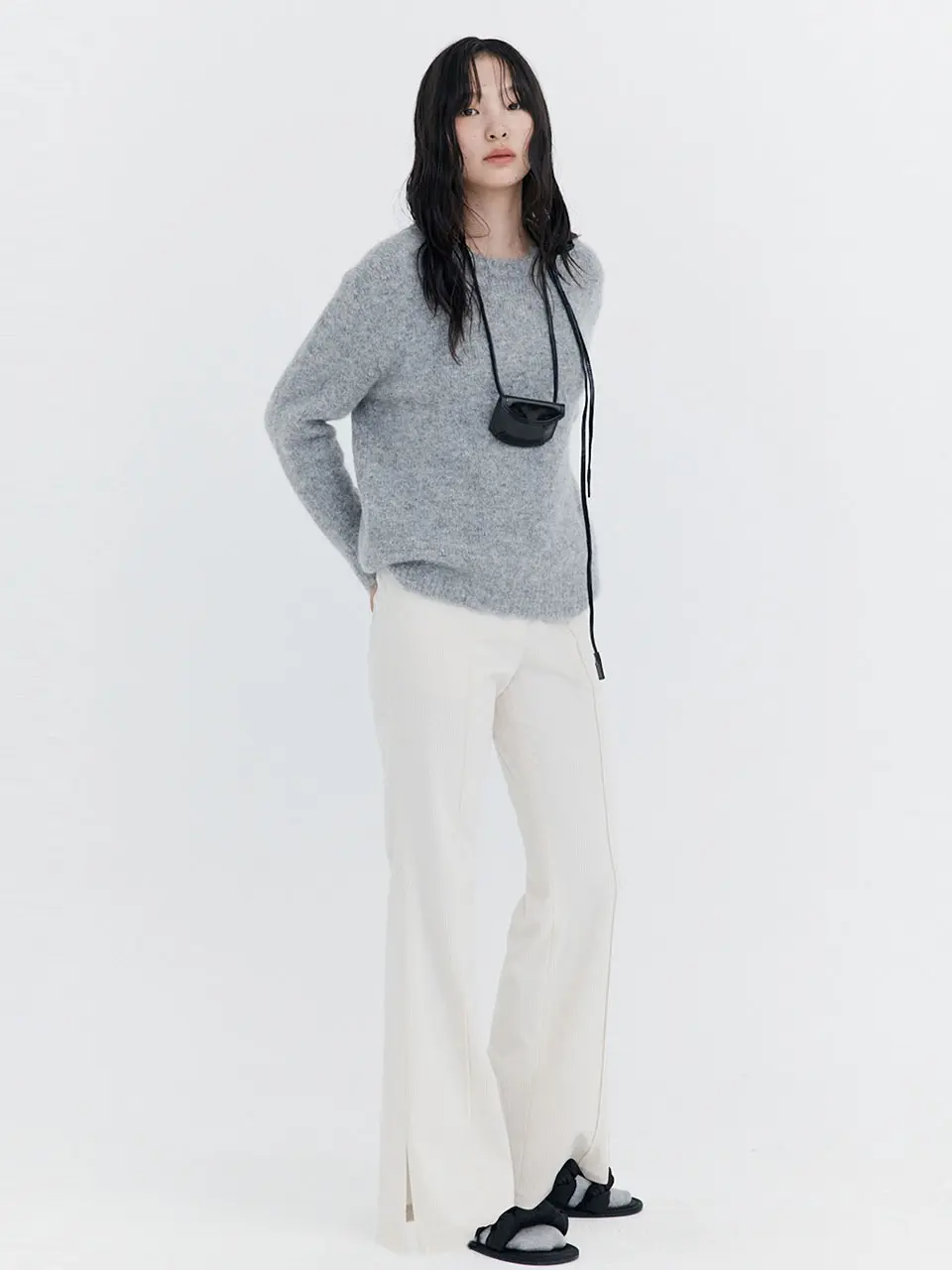 Corduroy semi-Bootcut Pants — Ivory