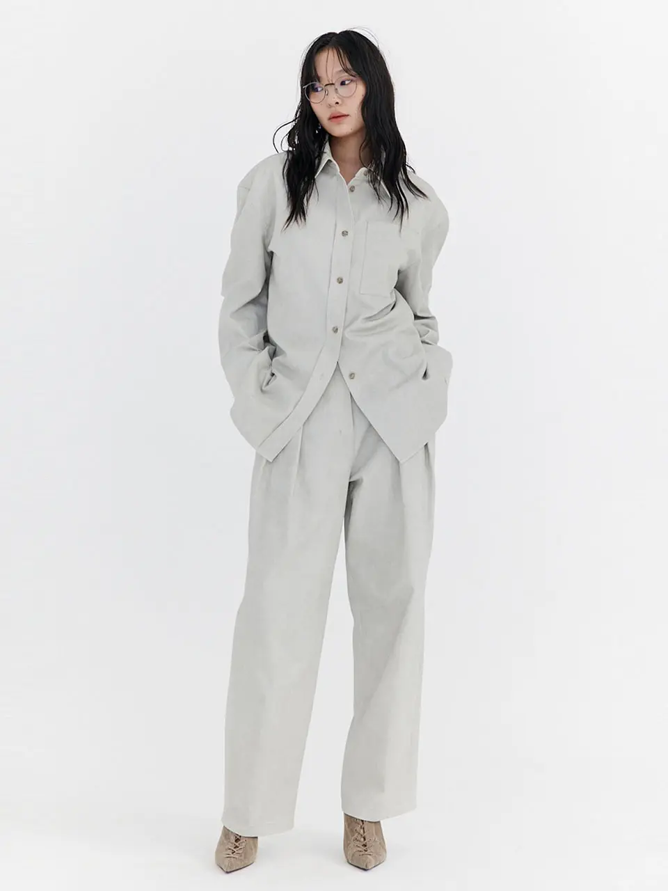 Washed Cotton Wide Pants — Grey