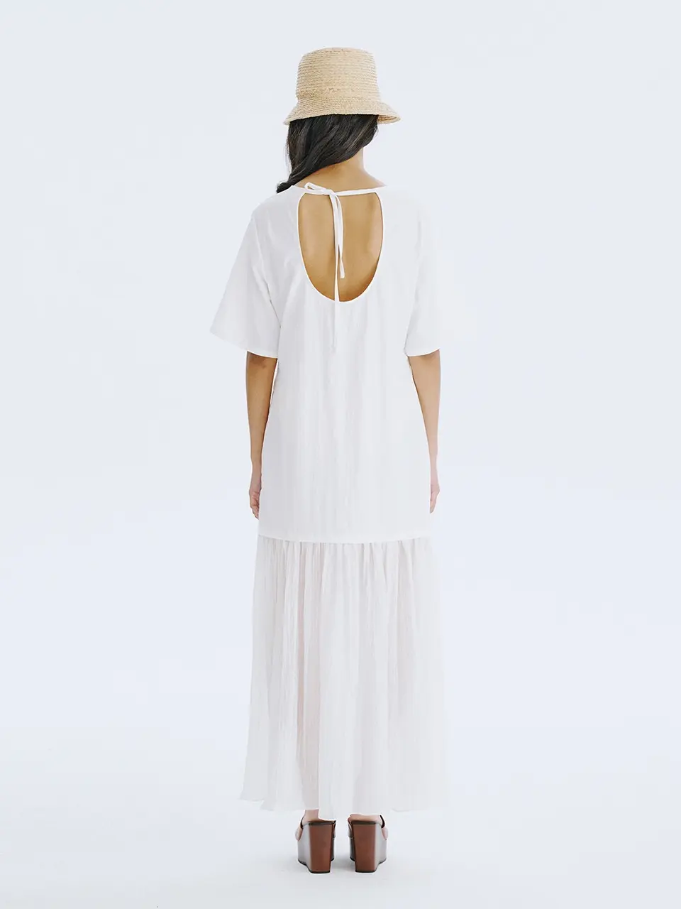 Bare Back Shirring Dress — White