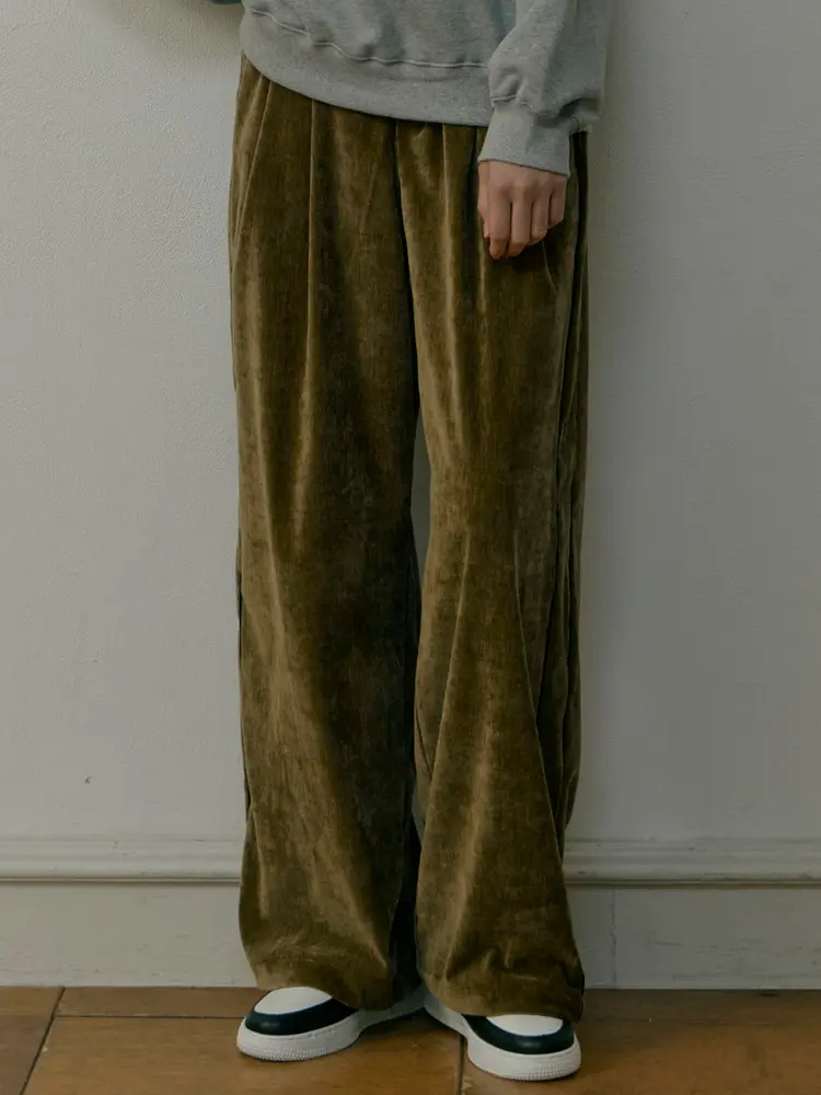Velvet Wide Pants (Olive Green)