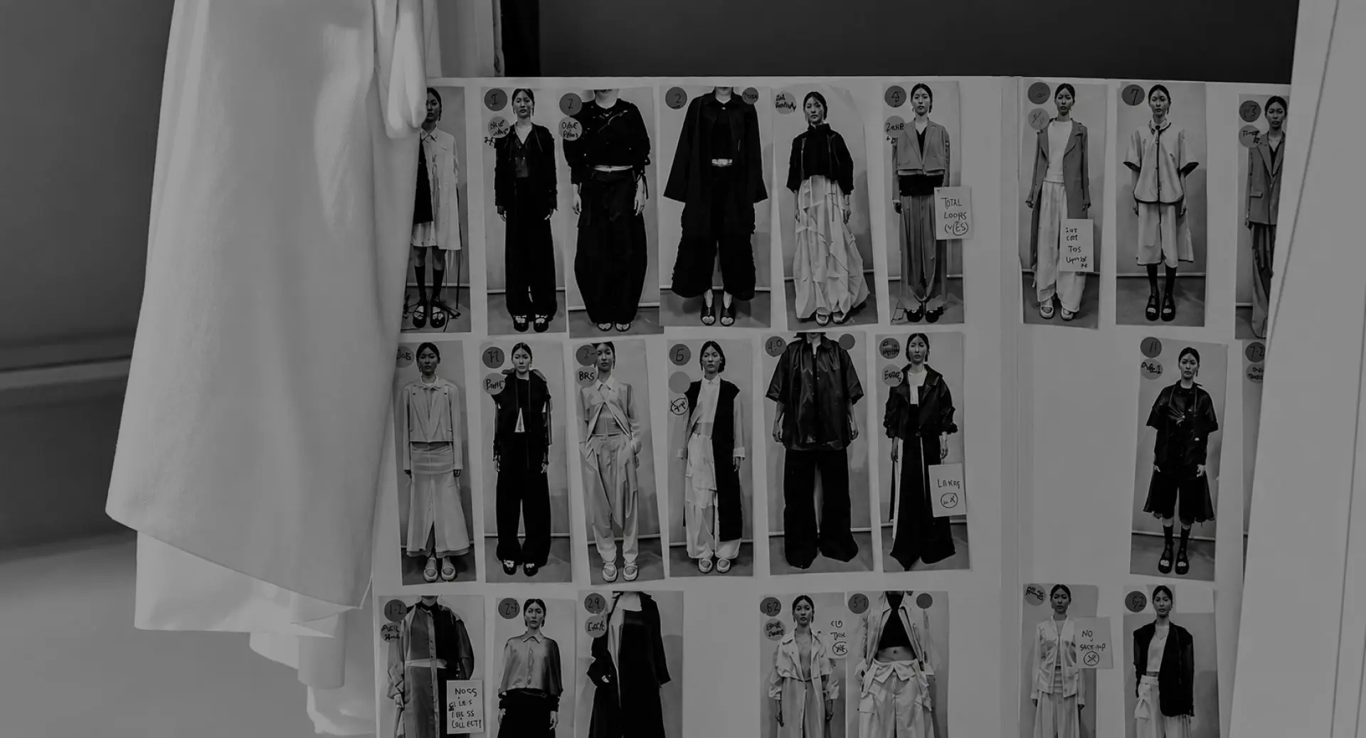 Mur de lookbook dans le showroom d’un créateur séoulien