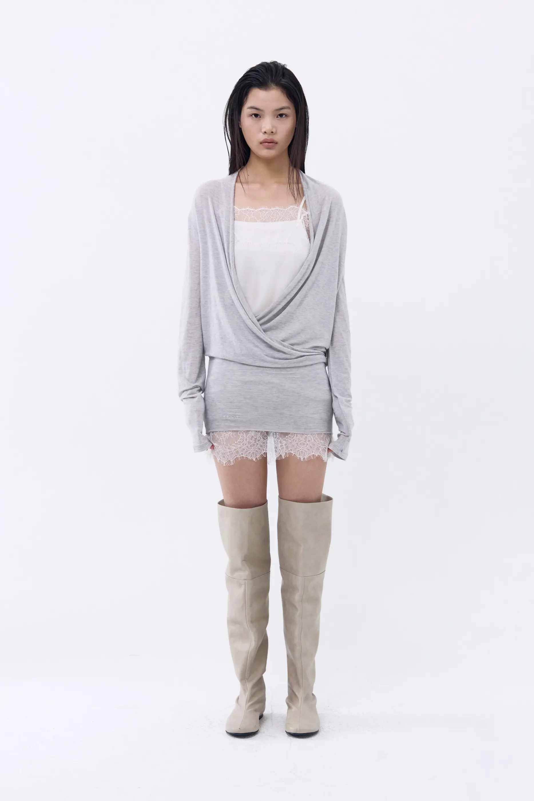Slouchy Wrap Top (Light Gray)