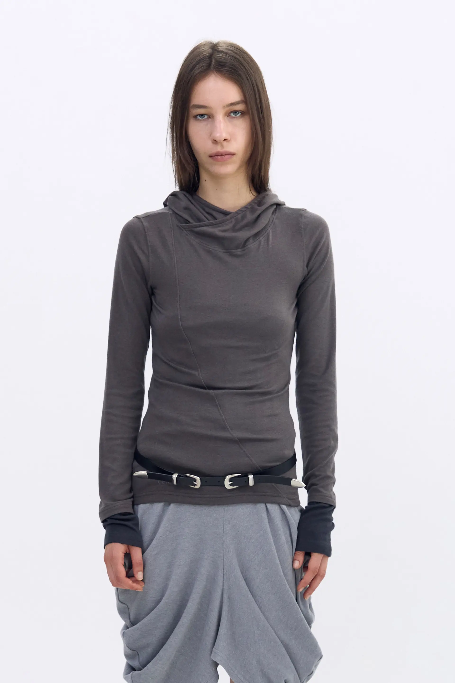 Double Sleeve Hoodie Top (Brown)