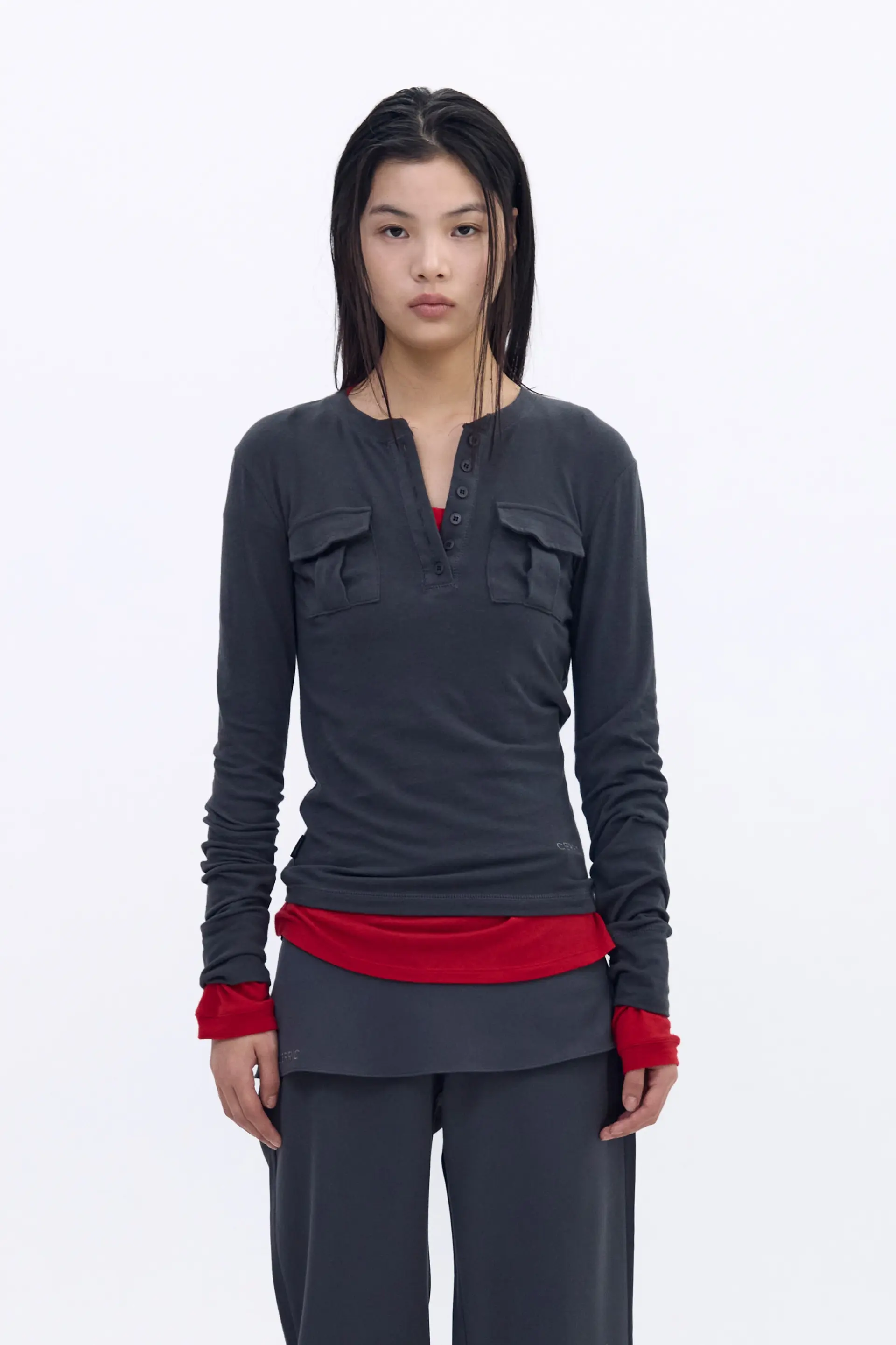 Pocket Henley Top (Charcoal)