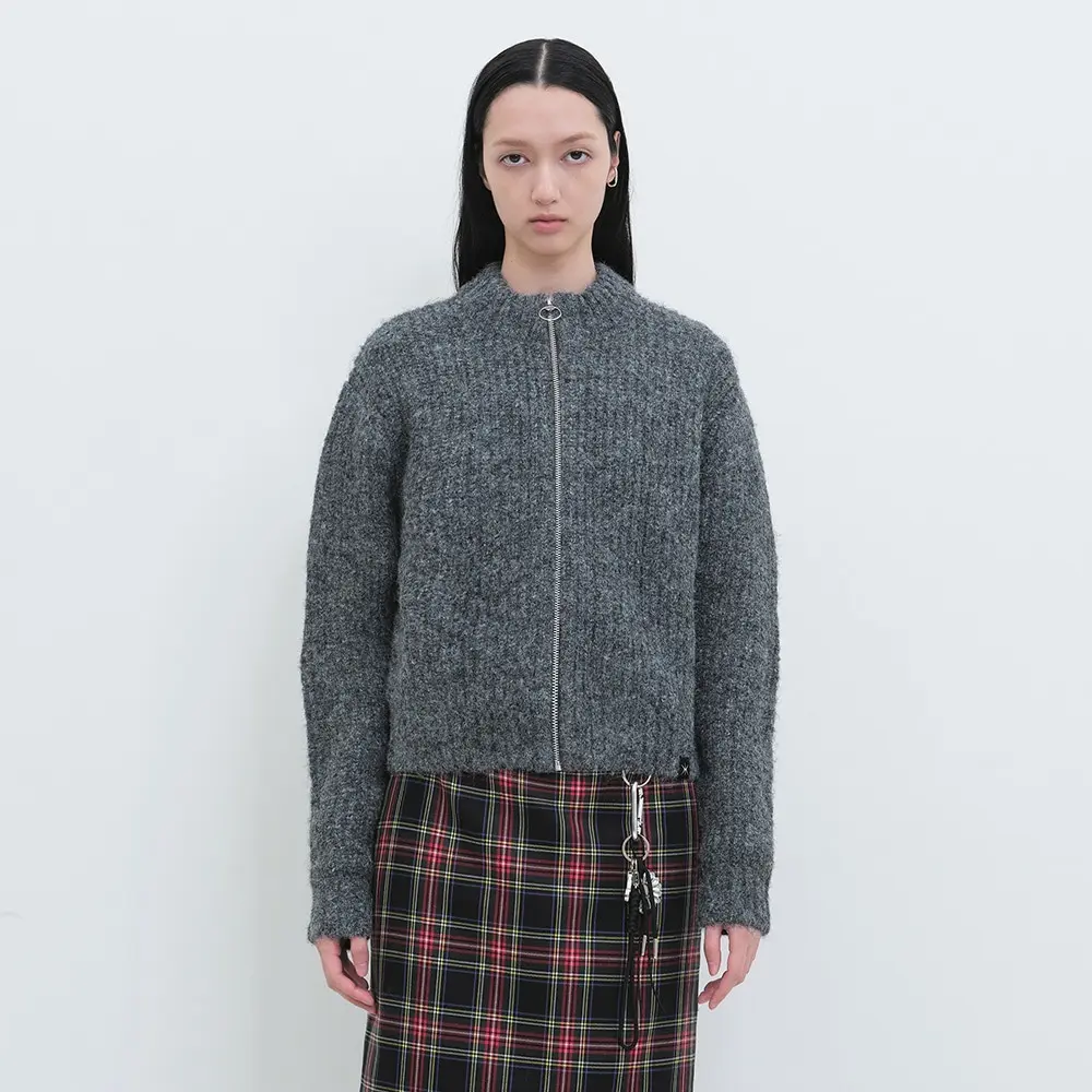 Angora Knit Zip-Up (Charcoal)