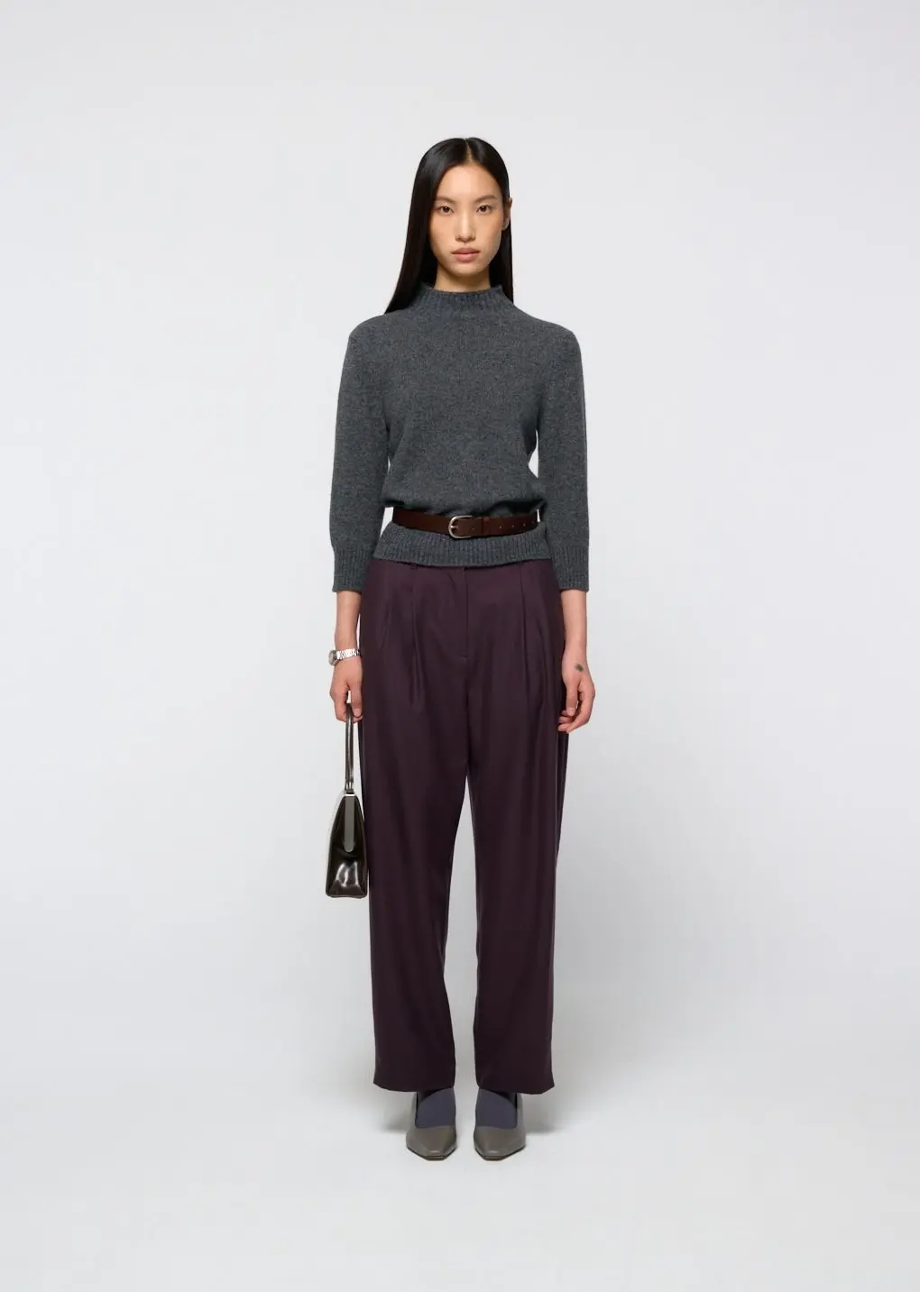 Wool tapered pants, Burgundy