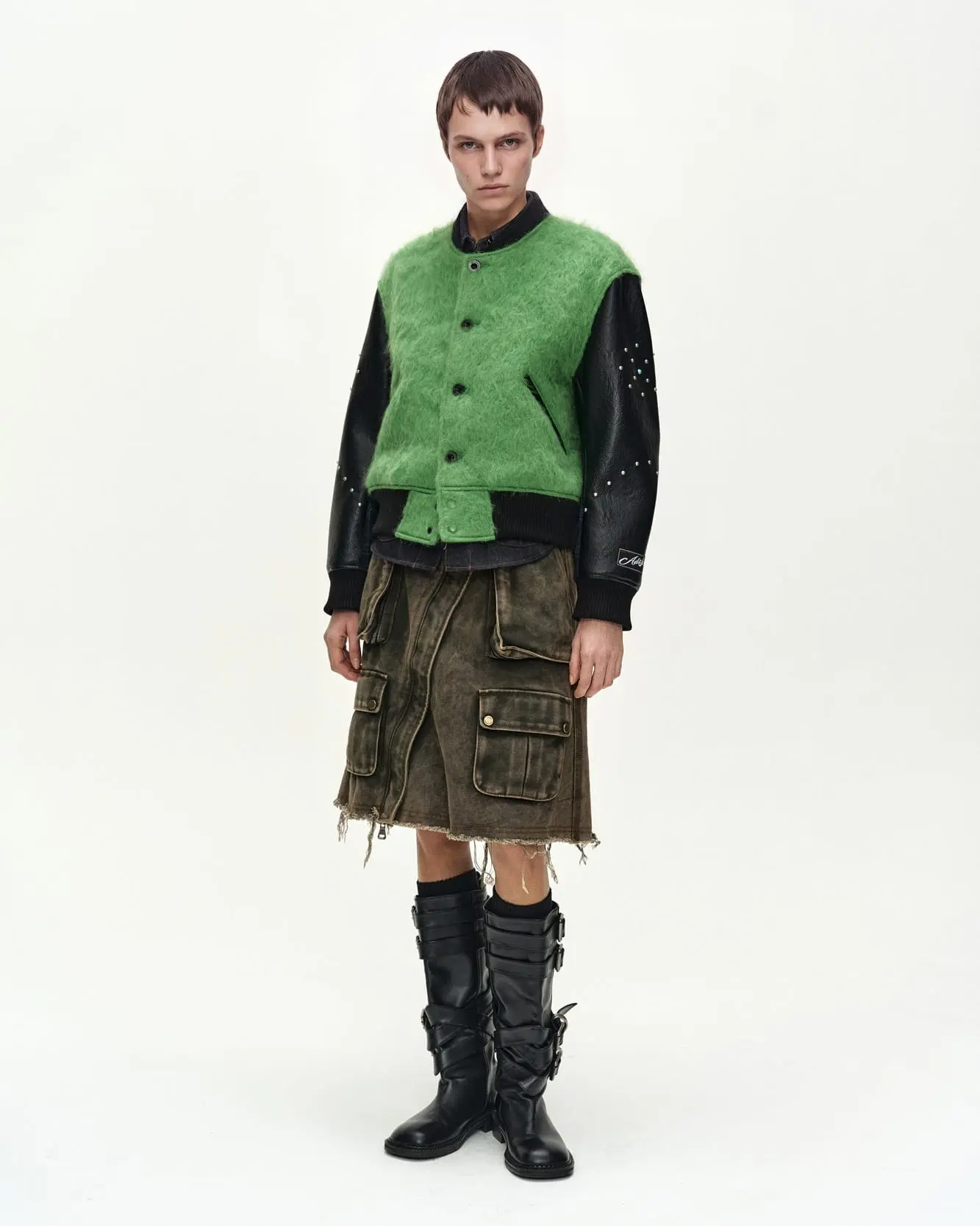 Lawn Hairy Wool Varsity Jacket (Lichen Green)