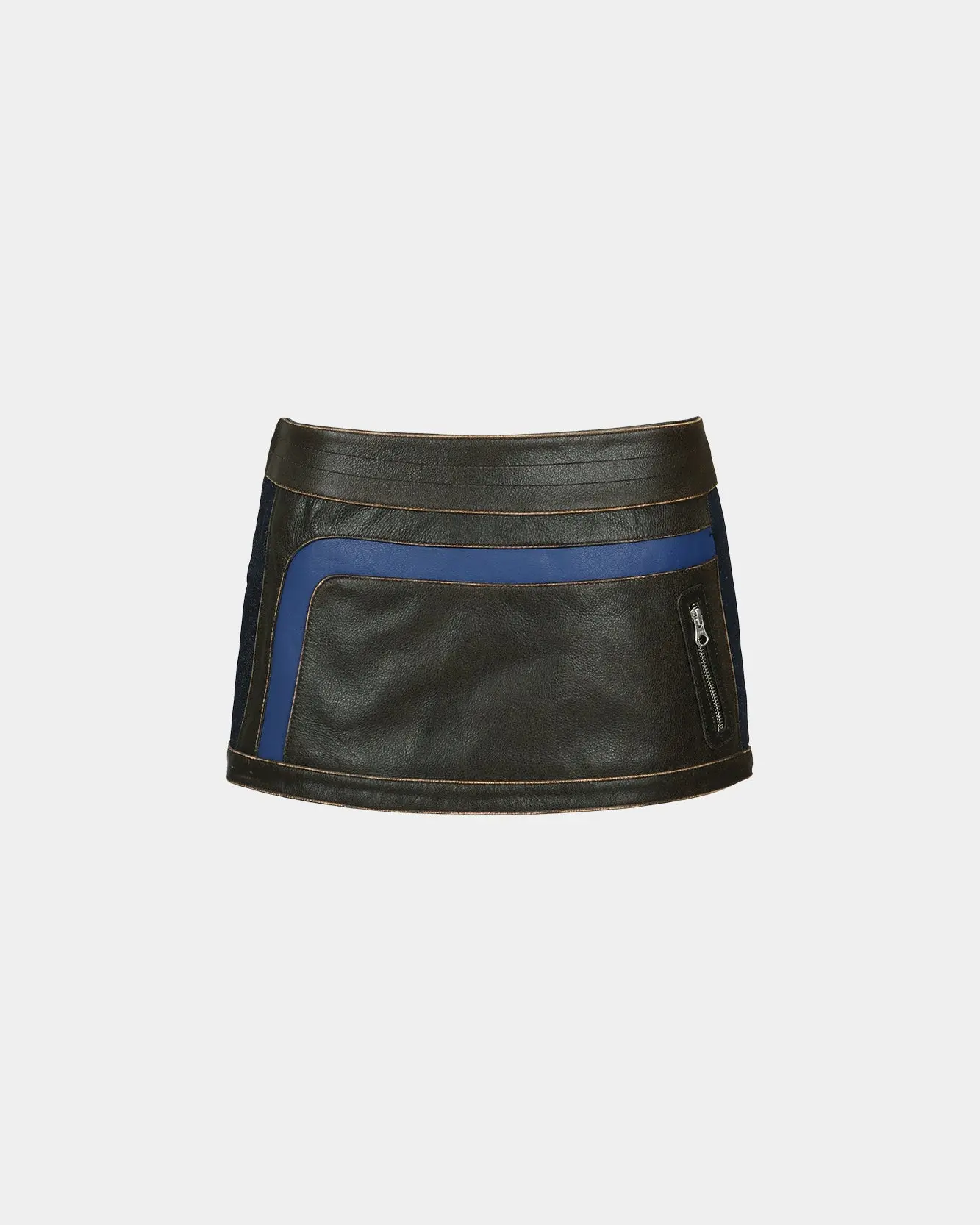 Denim Combo Racing Leather Skirts (Brown)