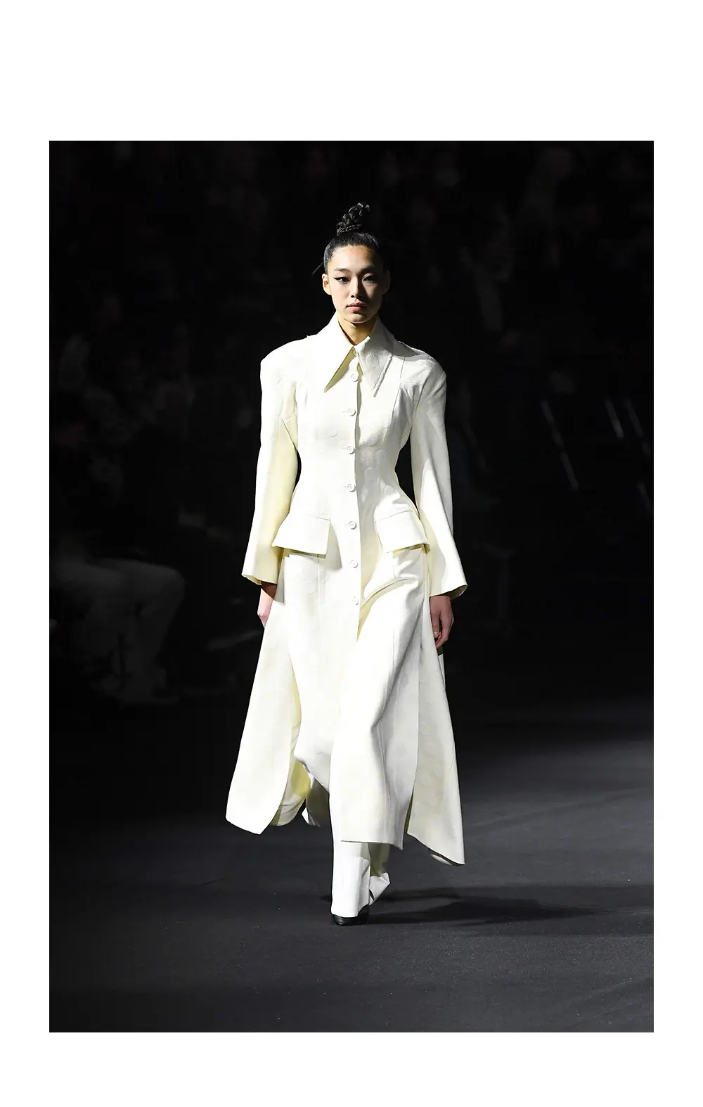 Ivory Wool Dot Long One-Piece Coat