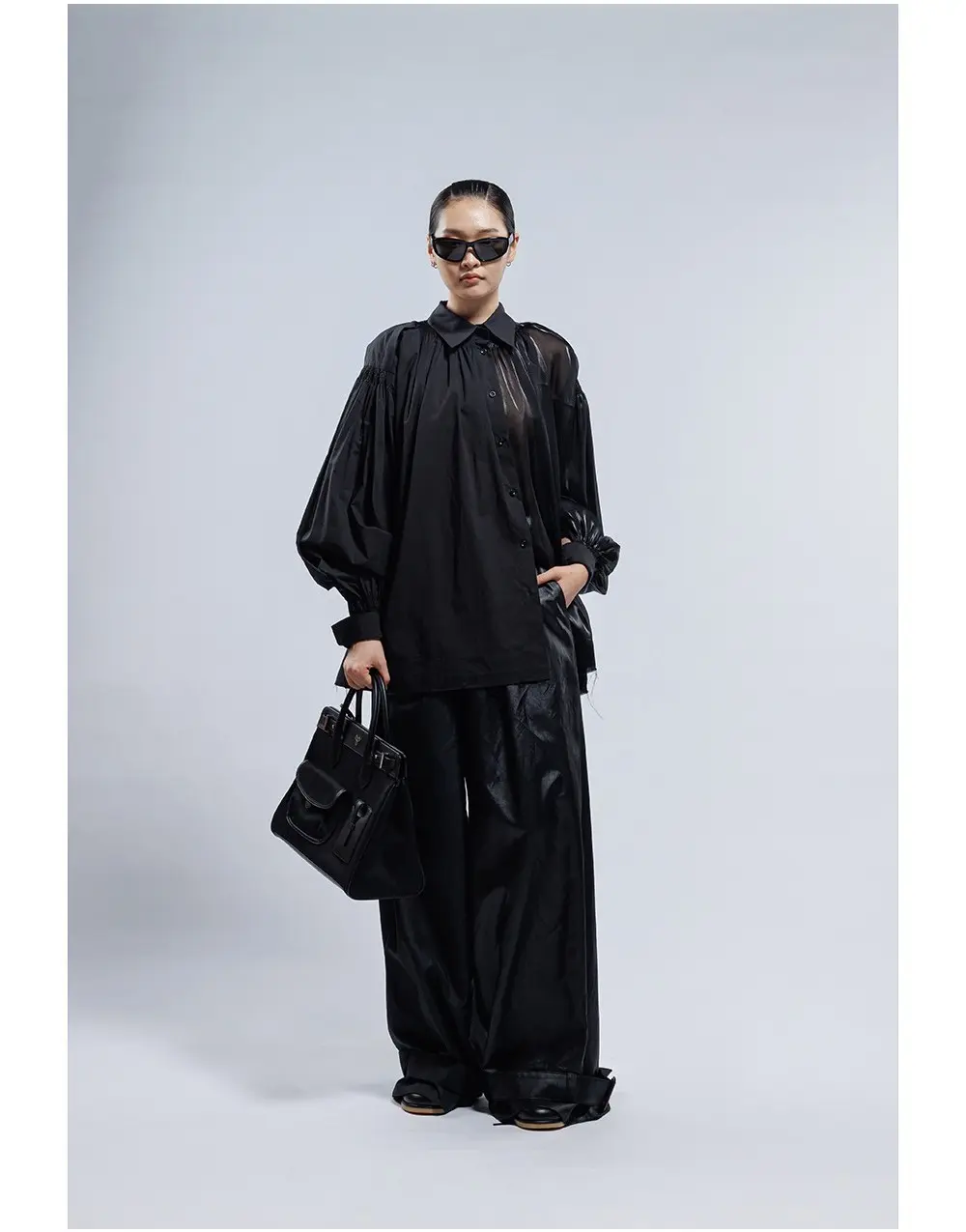 Smocking Details Asymmetrical Shirt