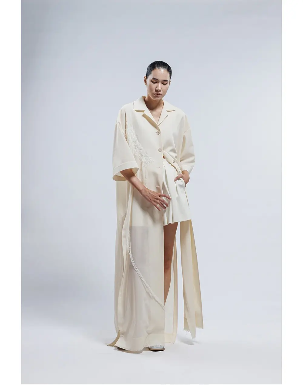 Hand Embroidered Detail Long Shirt Coat